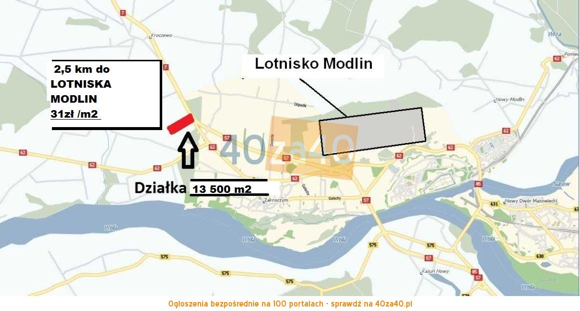 Działka na sprzedaż, 13500 m2, cena: 418 500,00 PLN, Zakroczym, kontakt: 608882533