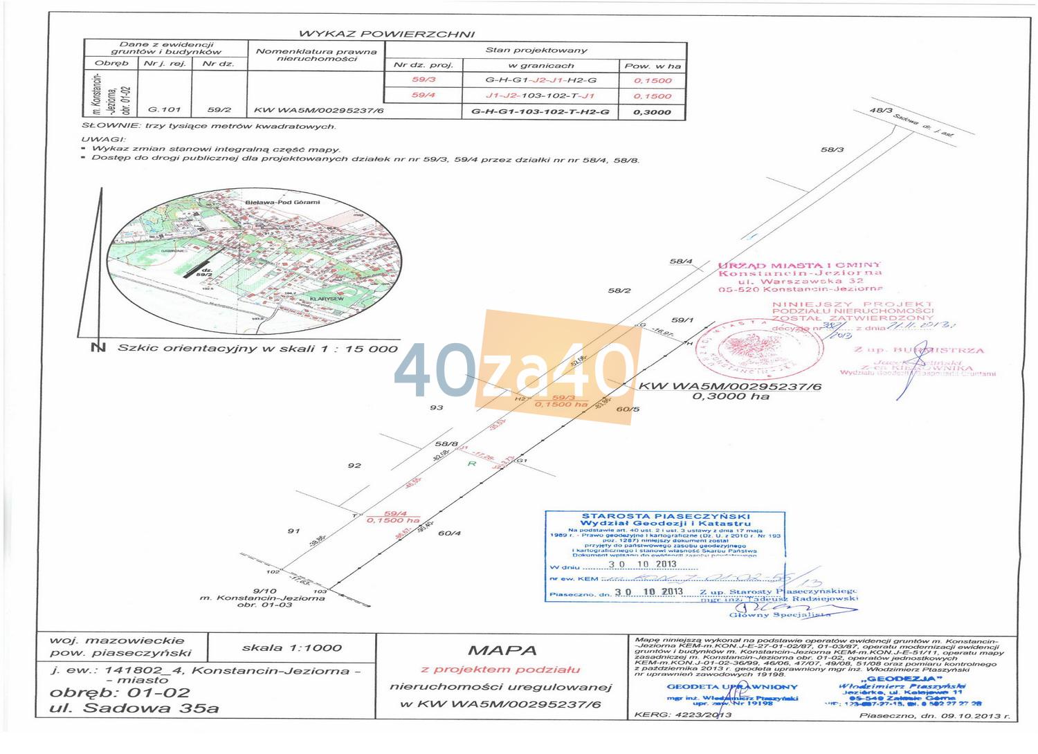 Działka na sprzedaż, 1500 m2, cena: 975 000,00 PLN, Konstancin-Jeziorna, kontakt: 502 522 250