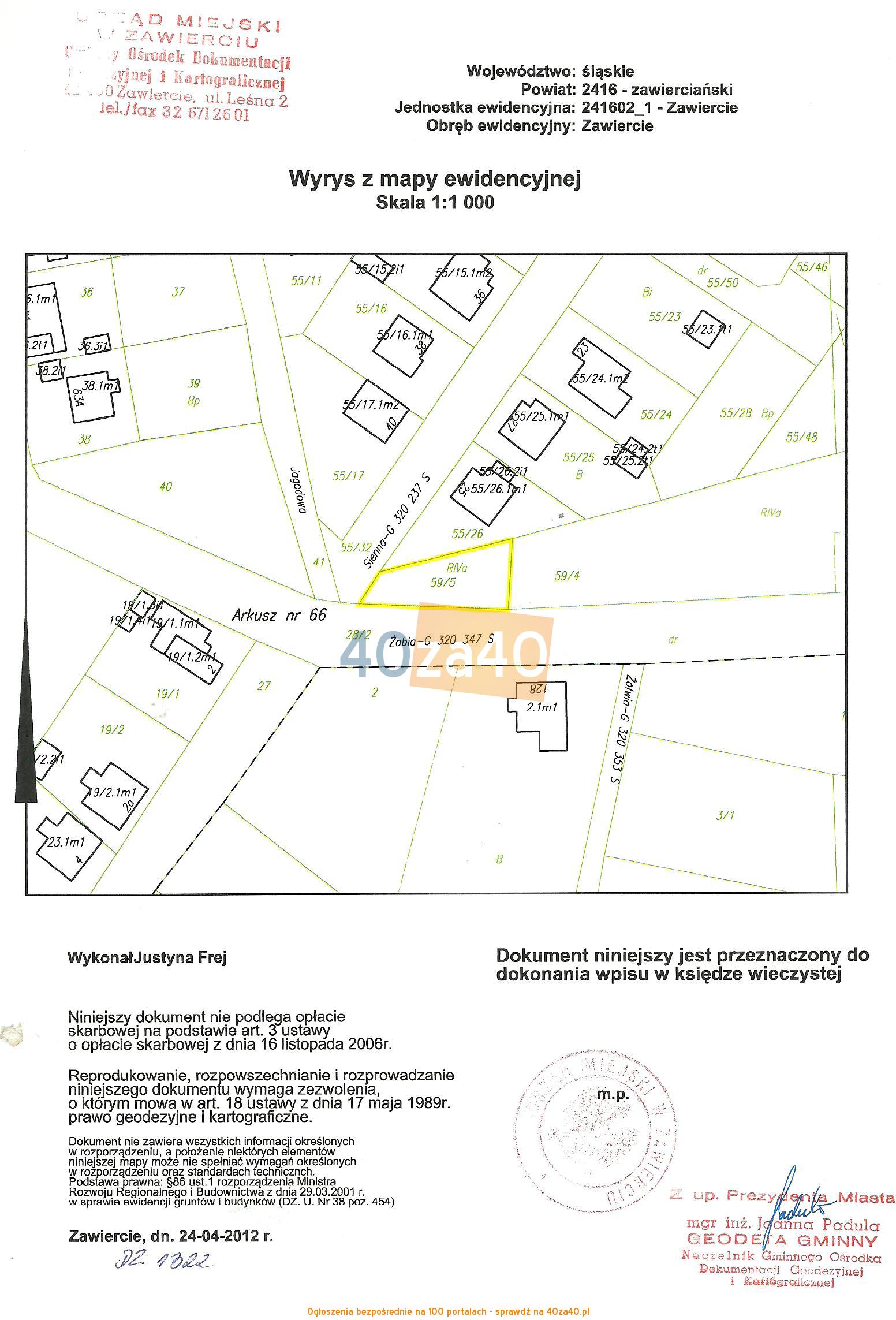 Działka na sprzedaż, 4966 m2, cena: 490 000,00 PLN, Zawiercie, kontakt: 692430573