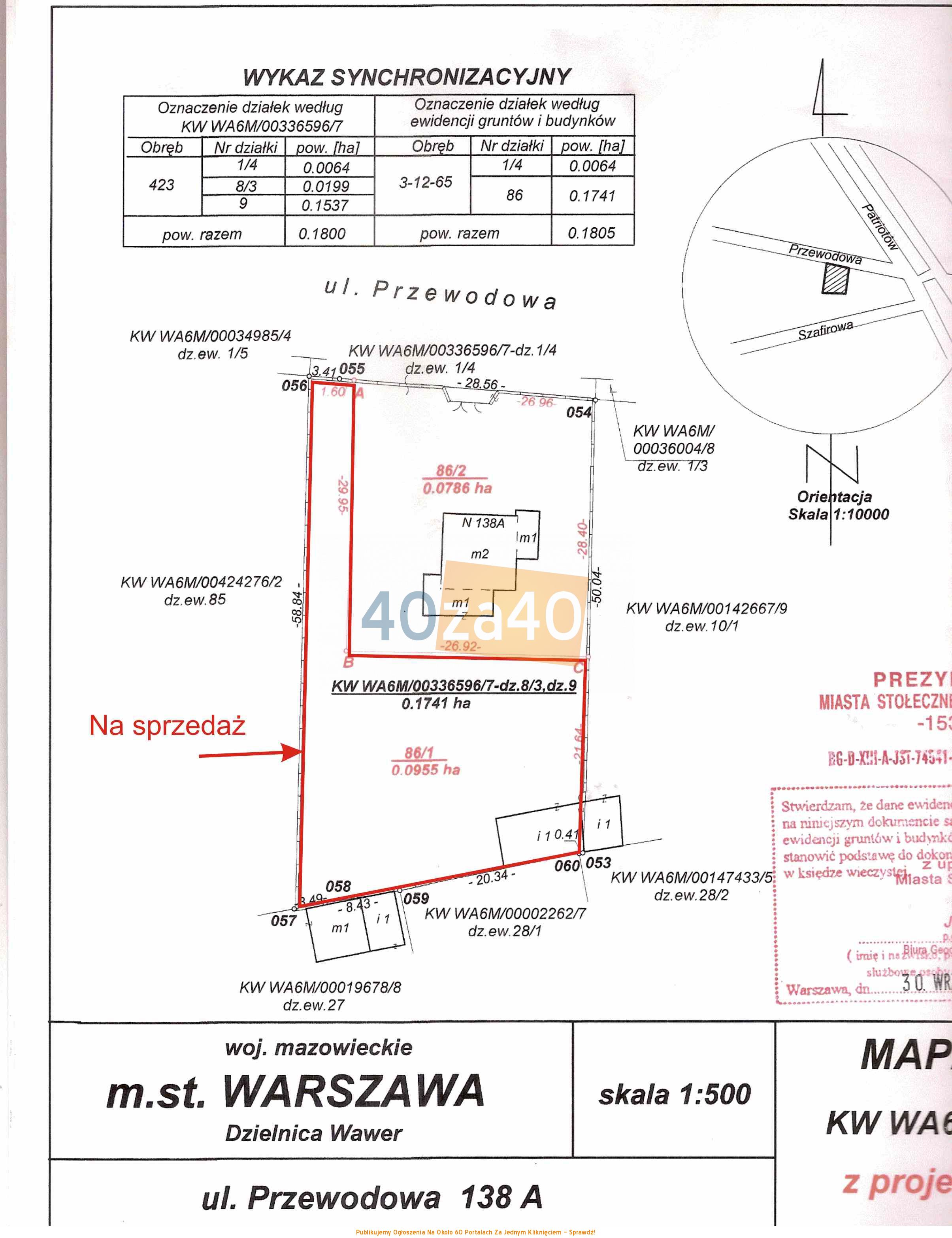 Działka na sprzedaż, 955 m2, cena: 390 000,00 PLN, Warszawa, kontakt: 531216098